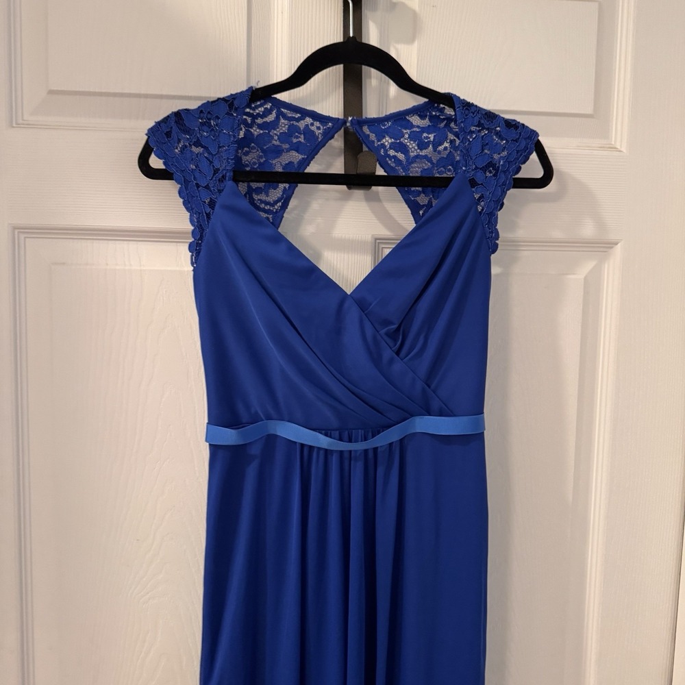 davids bridal bridesmaid dress‎ horizon blue size 2  Lace Back - Picture 2 of 8